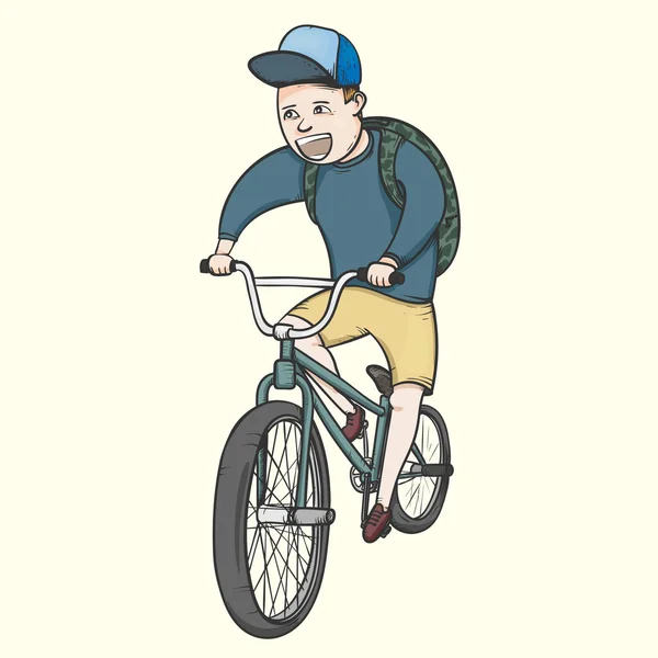 Шкільний хлопчик верхи bmx bcicle — стоковий вектор