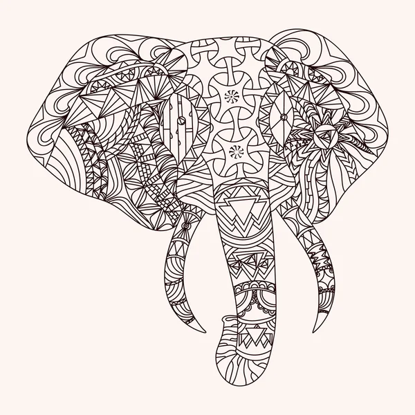 Mönstrad elefant zentangle stil — Stock vektor
