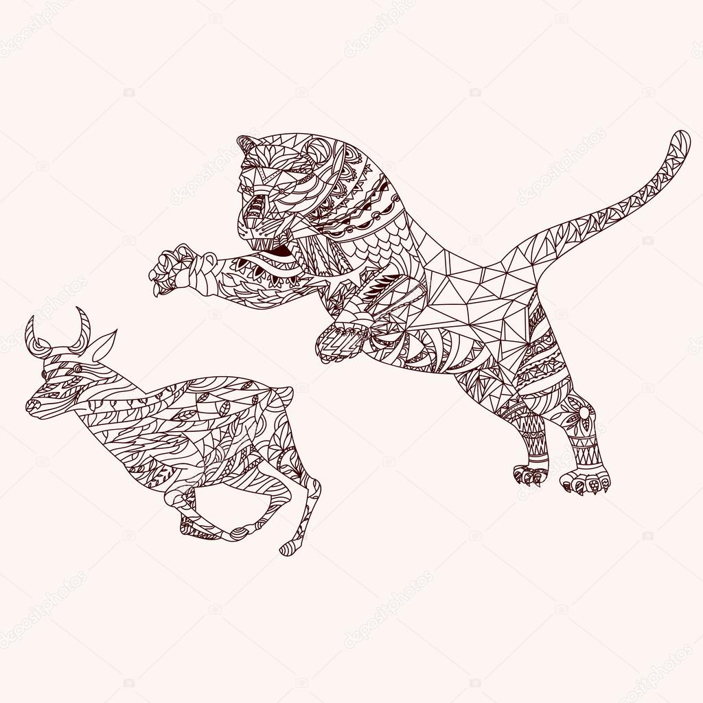 Patterned tiger and antelope
