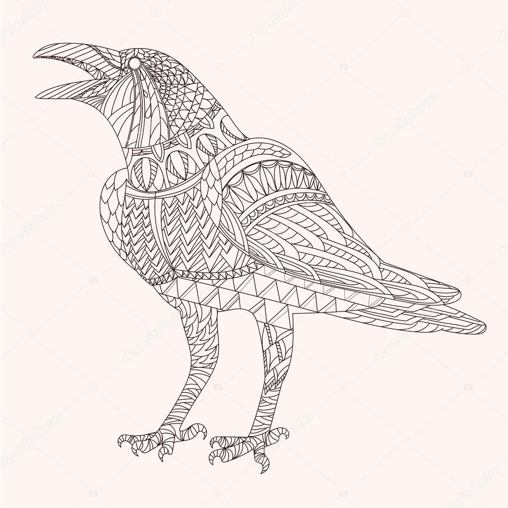 Patterned raven zentangle style