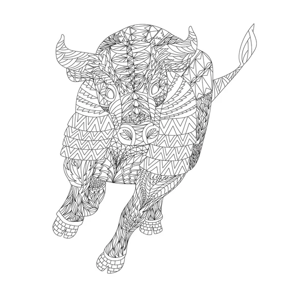 Style zentangle taureau à motifs — Image vectorielle