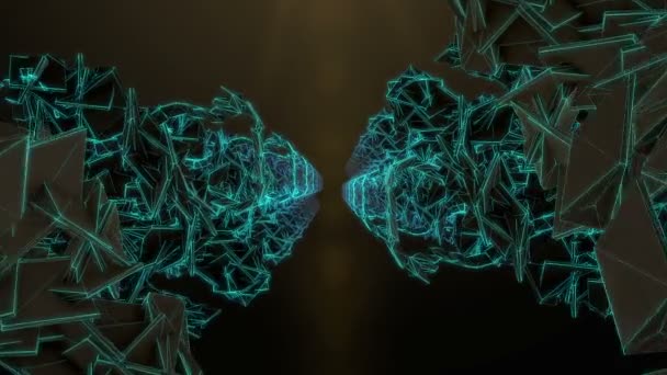 Vliegen tussen Fractal Neon figuur. — Stockvideo