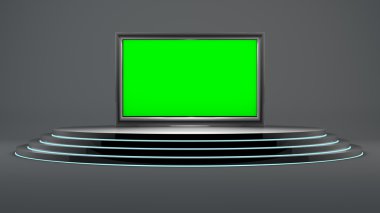 Neon ışıkları ve karanlık bir backg merdivenlerde bir dizi yuvarlak sahne