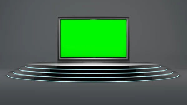 Neon ışıkları ve karanlık bir backg merdivenlerde bir dizi yuvarlak sahne