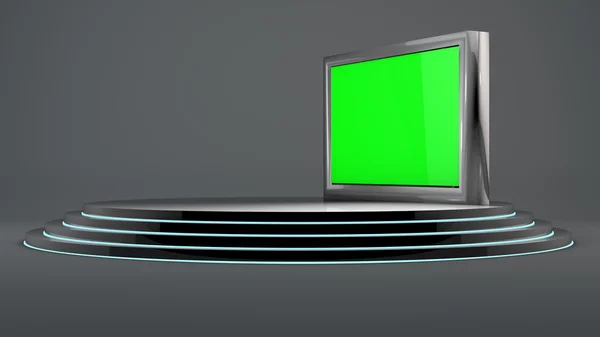 Neon ışıkları ve karanlık bir backg merdivenlerde bir dizi yuvarlak sahne