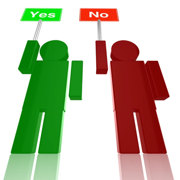 Zwei Personen mit Ja und Nein-Schildern — Stockfoto