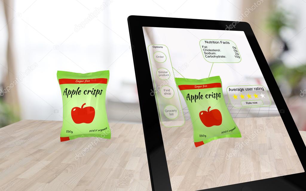 Augmented reality apple crisps on a table