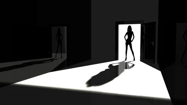 Sexet kvinde silhuet i en dør - Stock-foto