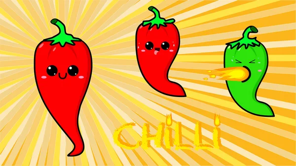 Tre chili peppers kawaii stil — Stock vektor