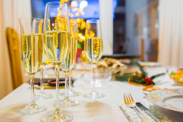 Dinner table with champagne — Stock Photo, Image