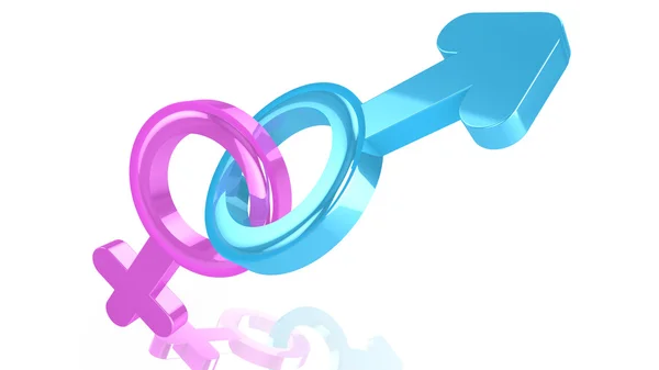 Masculino e feminino símbolo 3D acorrentado — Fotografia de Stock
