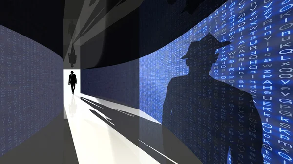 Elite hacker enters the data hallway — Stock Photo, Image