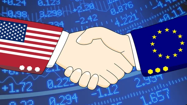 USA Eu finanční handshake burzovní zeď — Stock fotografie