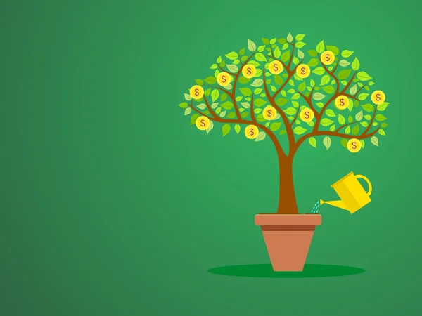 Ett träd med mynt i en kruka — Stockfoto