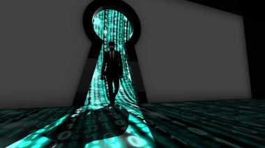 Seçkin hackerların turkuaz içinde bir odaya giren