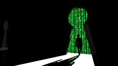 Seçkin hackerların yeşil bir odaya giren