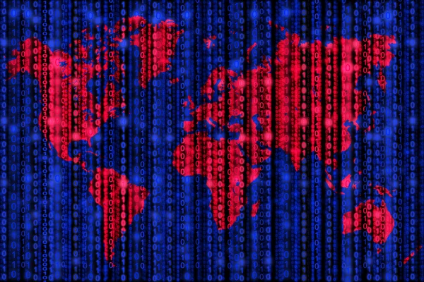 Mapa del mundo rojo en azul — Foto de Stock