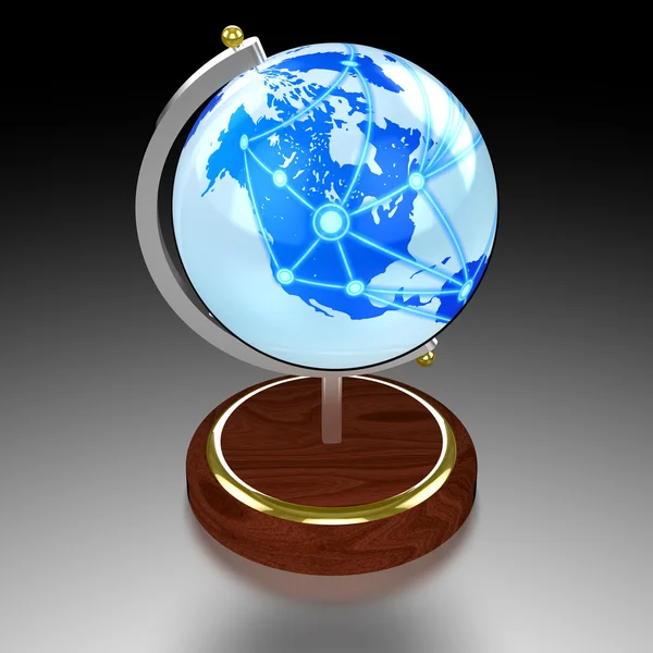 Globe med lyseblå datacenter kort - Stock-foto