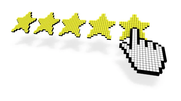 Pixelcursor pressing fifth star of performance rating — Stock Photo, Image