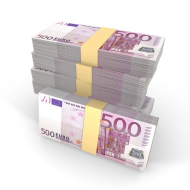 500 euro banknot üzerinde beyaz izole küçük yığını