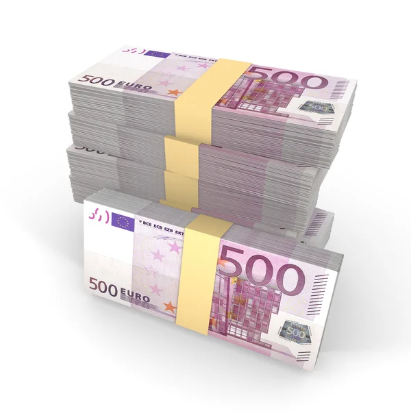 Small pile of 500 euro banknotes isolated on white — Stock Photo, Image