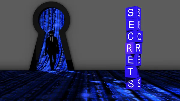 Elite hacker ind i et rum gennem nøglehullet for at stjæle hemmeligheder - Stock-foto