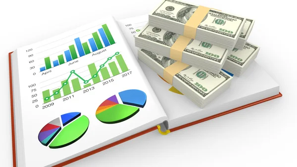 Open book with business charts — Stock Photo, Image