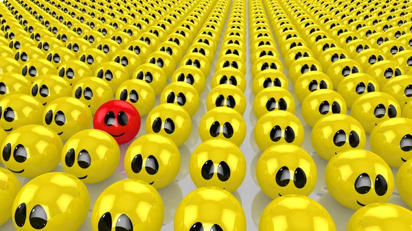 Army of yellow spheres with smiling faces — Stock Photo, Image