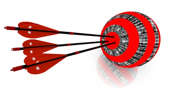 Tre frecce che colpiscono il centro di una sfera digitale — Foto Stock