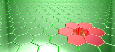 Yeşil metal altıgen kılavuz ışık yansımaları ile 