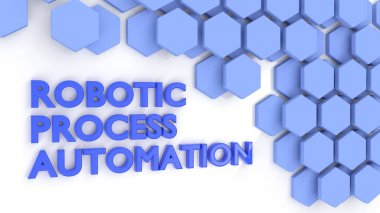 Robotik Süreç Otomasyon RPA mavi altıgen konsepti 3B illüstrasyon
