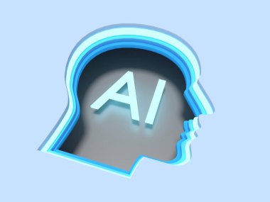 Kağıt kesiği biçiminde yüzen parıldayan yapay zeka sembolleri 3 boyutlu illüstrasyon yapay zeka kavramı