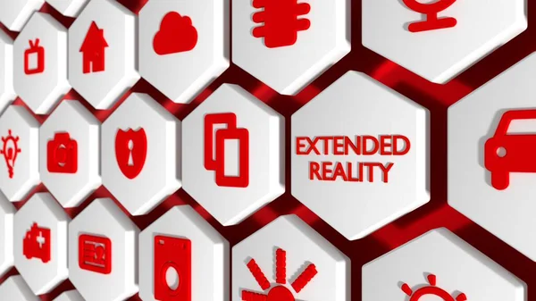 Extended reality XR red hexagon wall 3D illustration
