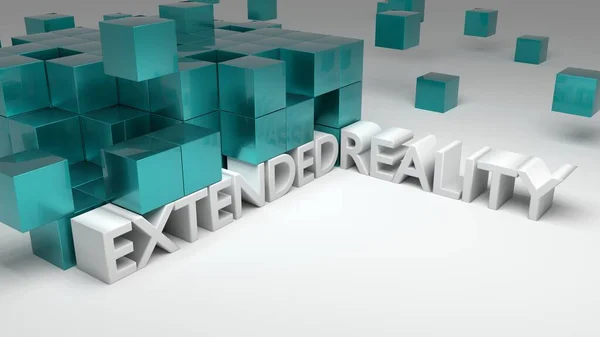 Extended reality XR concept blue cubes 3D illustration