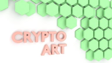 Finansal olmayan NFT kripto sanat blok zinciri altıgen duvar konsepti 3D illüstrasyon