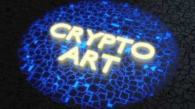 Finansal olmayan sembol NFT kripto sanat engelleyici devre taban konsepti 3D illüstrasyon