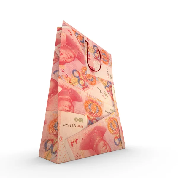 Sacchetto di carta con trama cinese yuan — Foto Stock
