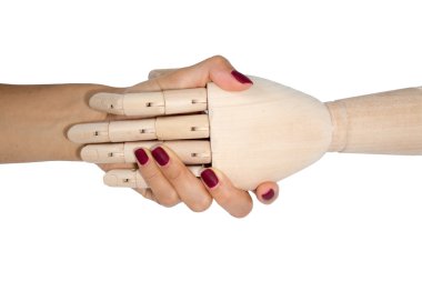 Ahşap el sallayarak kadın eli