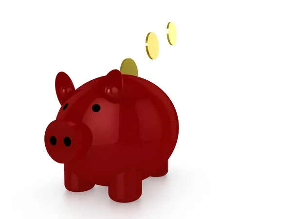 Red piggybank with gold coins — Stock Photo, Image