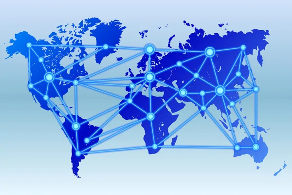 Mapa del mundo con centros de datos conectados — Foto de Stock