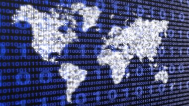 Parlayan veri merkezleri ve dijital arka plan ile Dünya Haritası