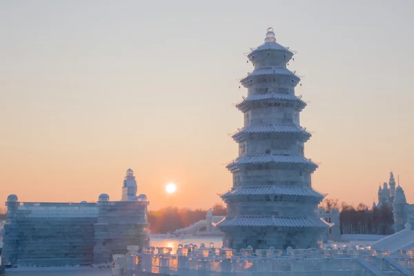 Ice pagoda at sunset — Stock Photo, Image