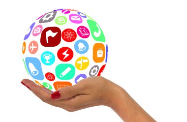 Kadın el holding küre app simgeleri ile