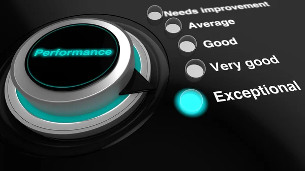 Rotary knob with the word performance in blue turned to expert — Stock Photo, Image