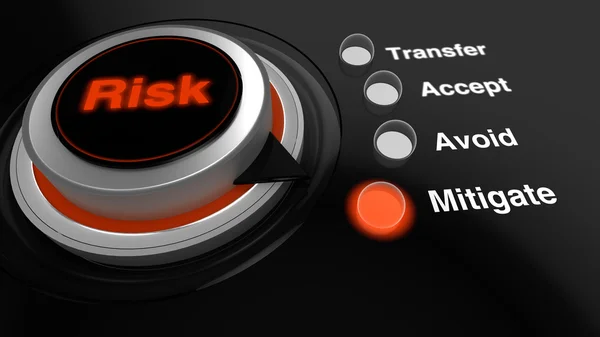 Botão rotativo com a palavra risco em vermelho virado para mitigar — Fotografia de Stock