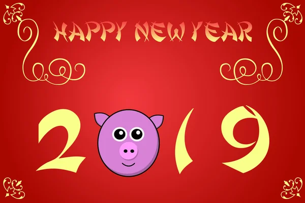 Feliz año nuevo chino ilustración de la tarjeta para 2019 —  Fotos de Stock