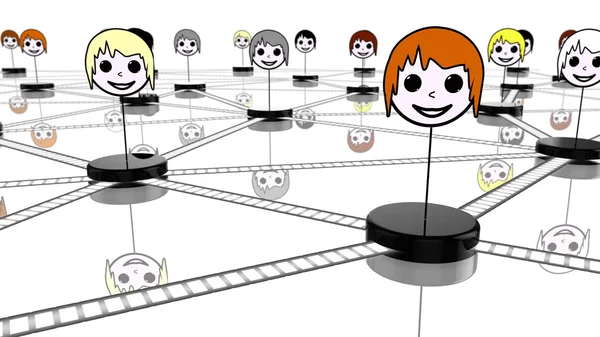 Social network concept with connected faces on whit — Stock Photo, Image