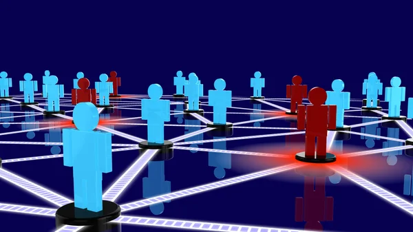 Soziales Netzwerk mit blauen und roten Jungs, die sich als Bedrohungen darstellen — Stockfoto
