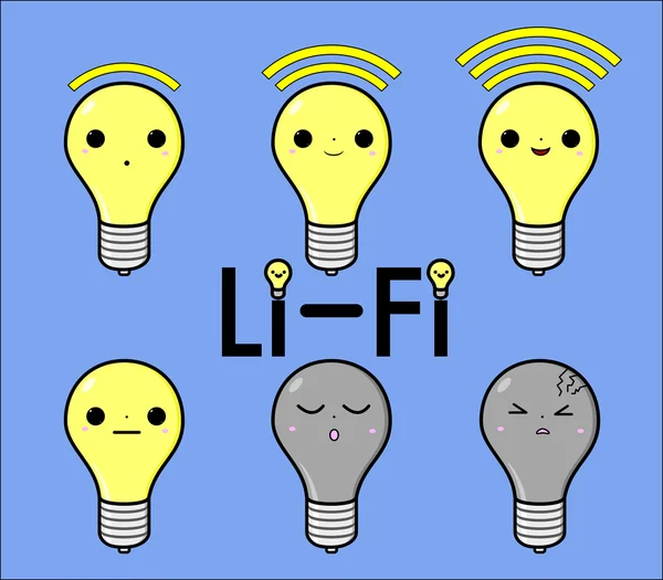 Seis iconos Li-Fi en estilo Kawaii — Archivo Imágenes Vectoriales