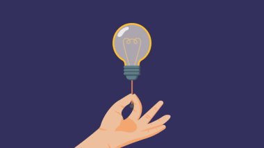 Parlayan bir ampulü yakmak için teli çeken bir elin animasyon çizimi. Yenilik ve enerji ile ilgili tanıtım videoları, eğitim içeriği ve konsept sunumları için mükemmel